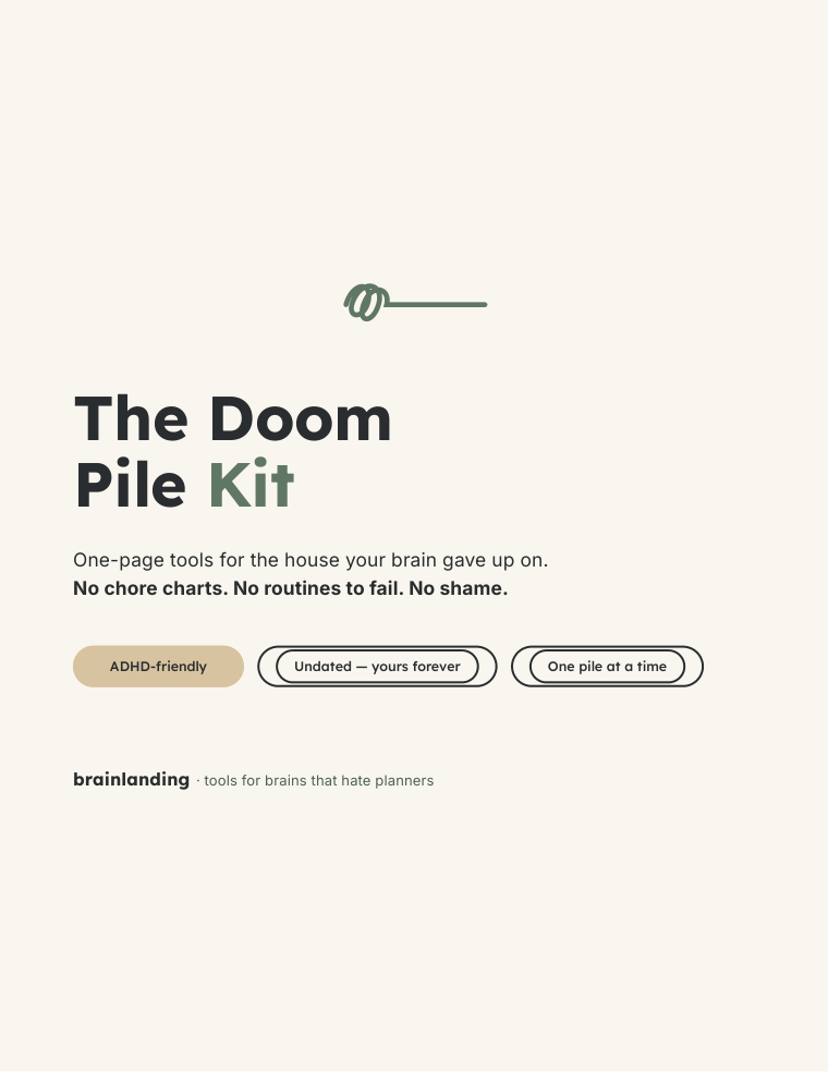 Cover of The Doom Pile Kit, a printable PDF toolkit for the house your brain gave up on