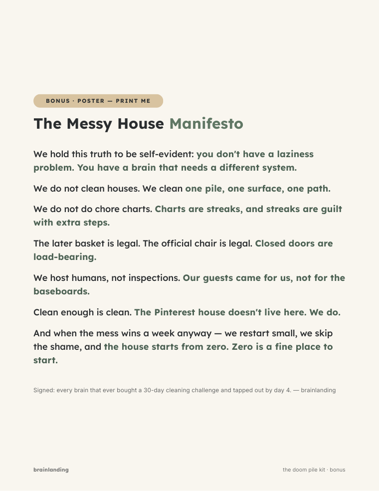 The Messy House Manifesto, a printable poster bonus included in the kit